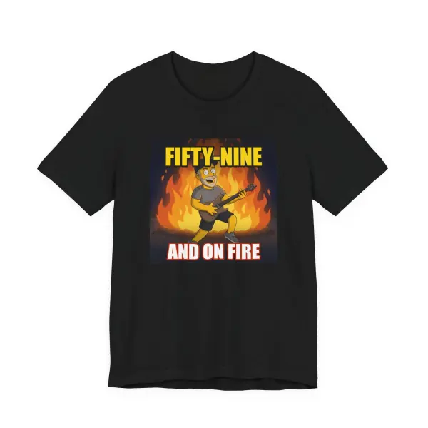 Black t-shirt with the Fifty-Nine And On Fire cover
