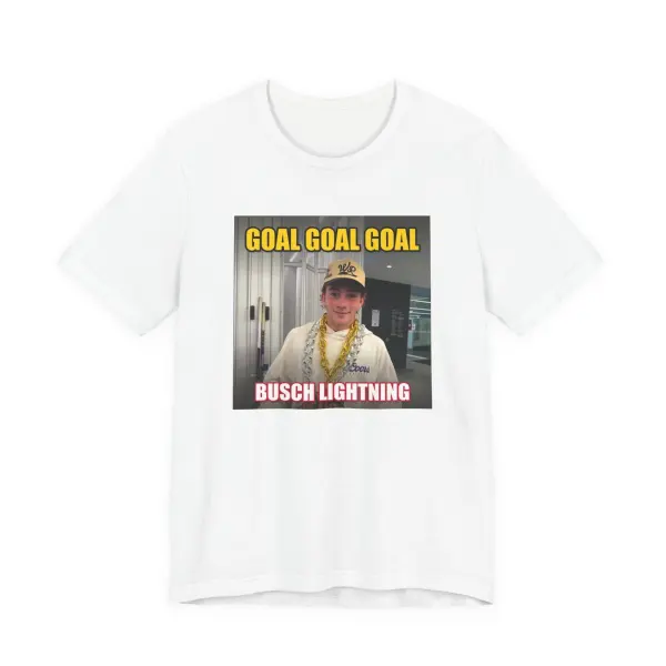 White t-shirt printed with the Goal Goal Goal cover art