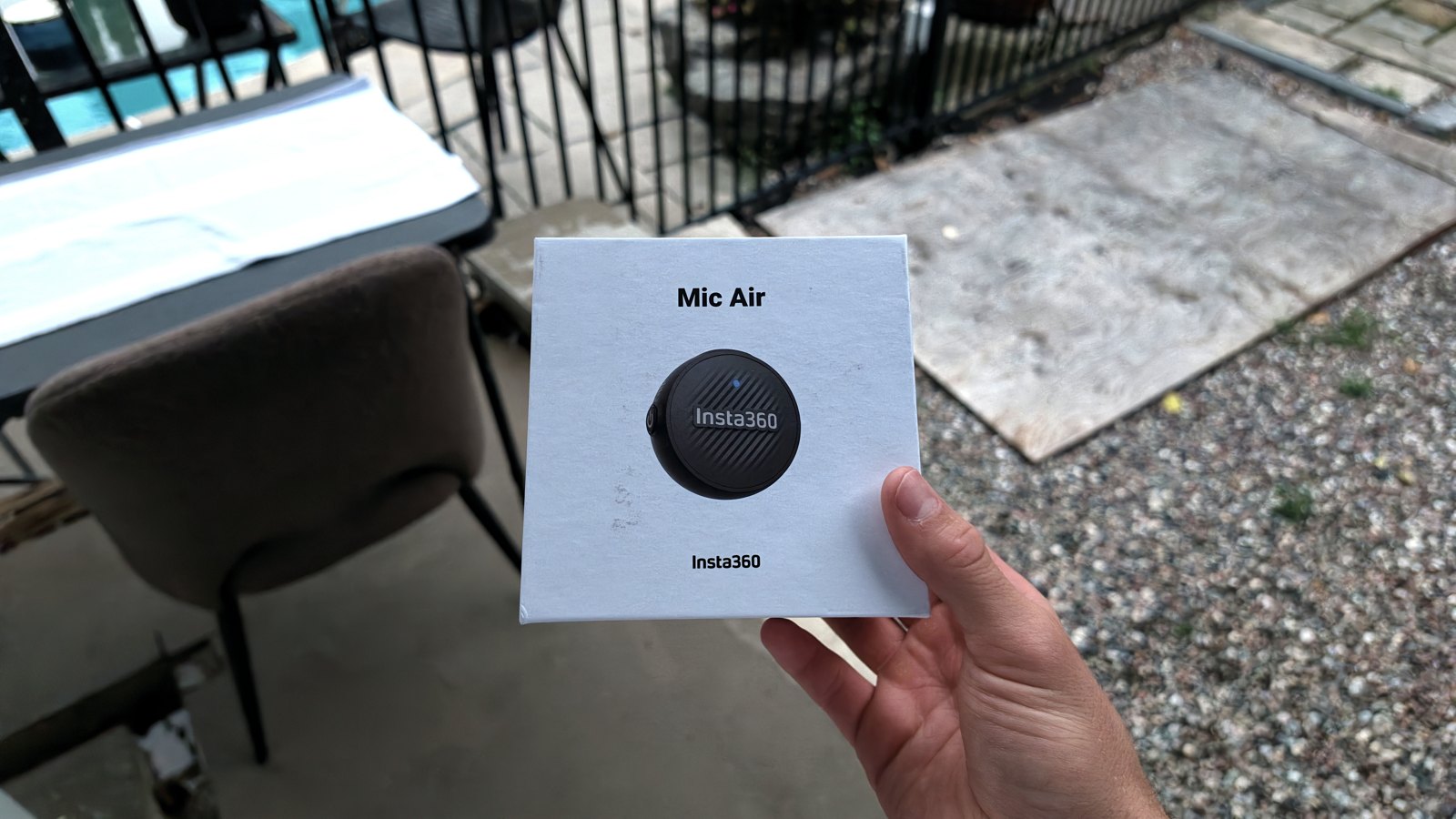 Holding the Insta360 Mic Air box outside